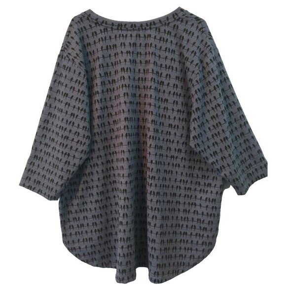 Jane And Delancey Pullover V-Neck Tunic Oversized Birds On Wire Blue Navy - 2X - Picture 5 of 8